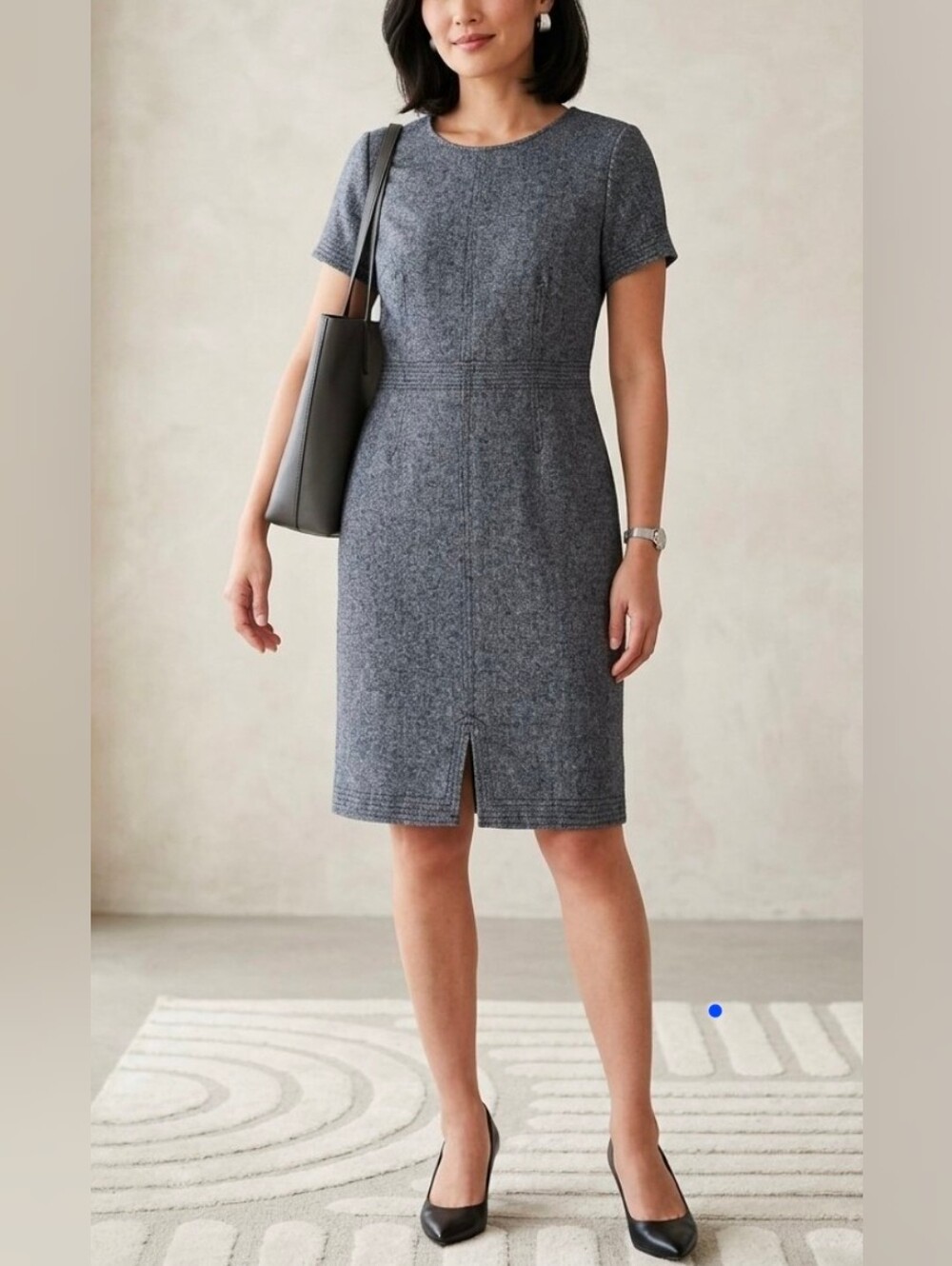 Banana Republic Short-Sleeve Heathered Blue-Grey Sheath Dress 8